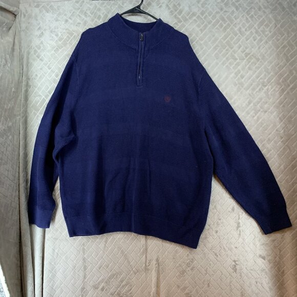 Chaps Mens 2XB Sweater Blue 1/4 Zip Pullover Preppy Logo 100% Cotton Textured - Picture 1 of 16